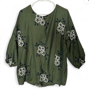 Kindred Olive Floral Embroidered Blouse 2X